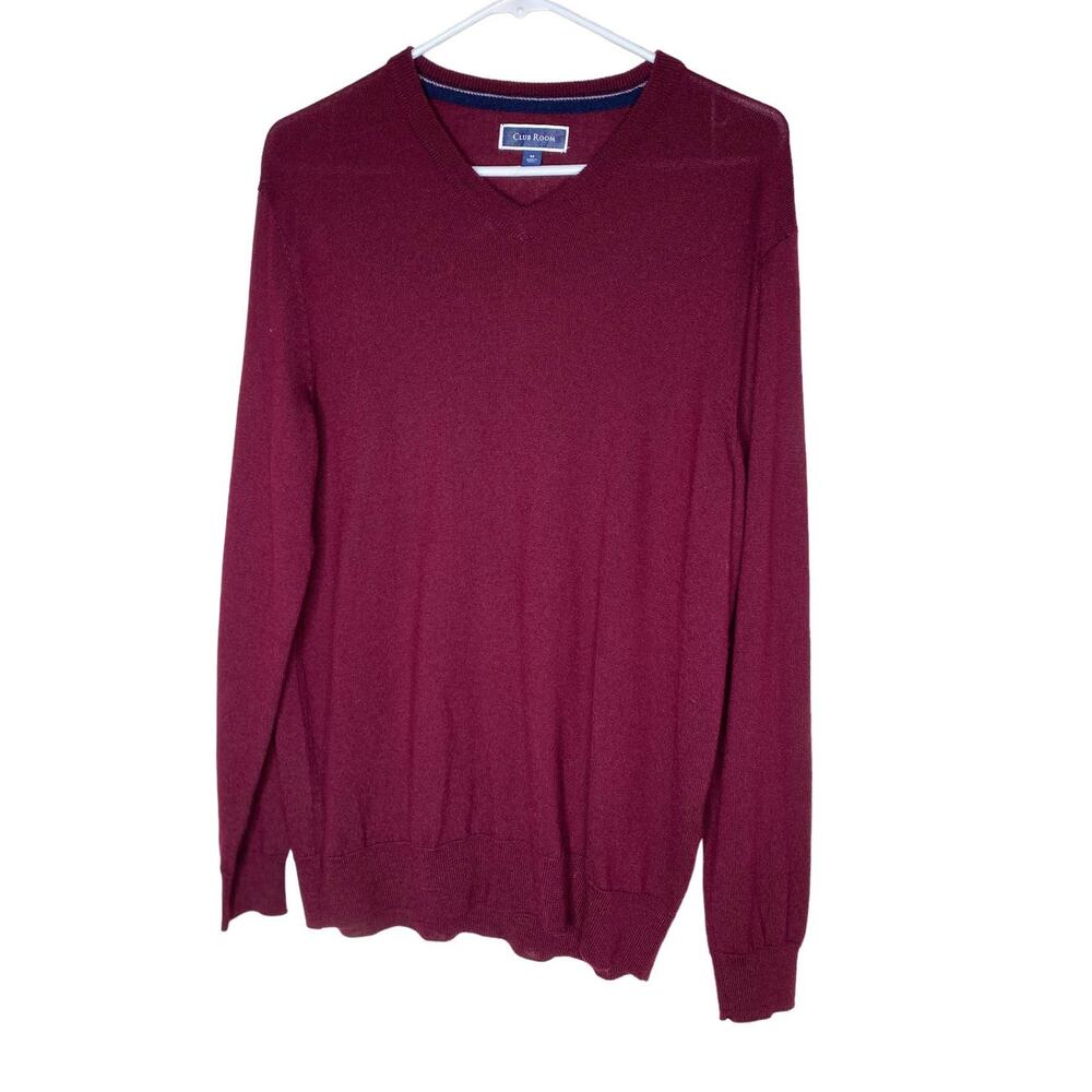 Club Room Men's Sweater - V-neck Pullover Burgundy Medium